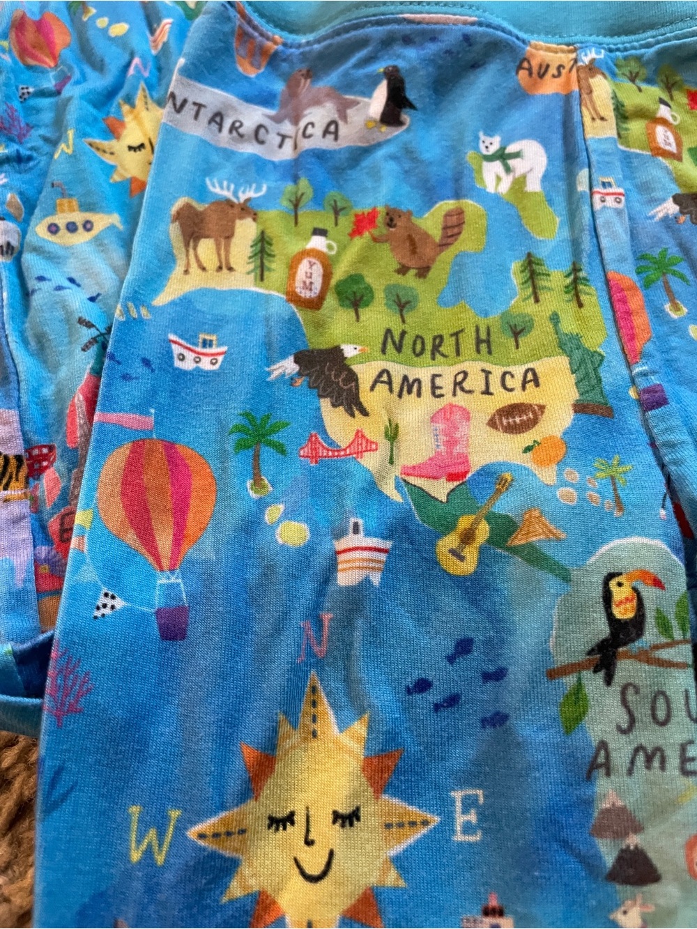 Little Sleepies Blue World Map Kids Pajama Set with Colorful Continent Prints - Picture 2 of 4